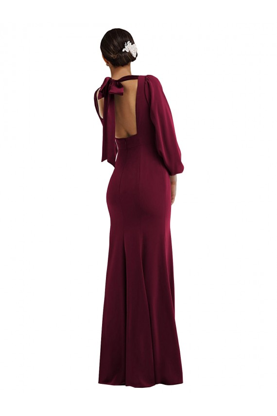 Long Sleeves Burgundy Gold Open Back Trumpet Bateau Neck Formal Evening Gown / Prom Dress / Bridesmaid Dress Maidstone