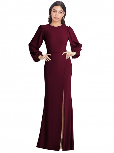 Puff Sleeves Burgundy Gold Open Back Trumpet Bateau Neck Formal Dress / Bridesmaid Dress Maidstone