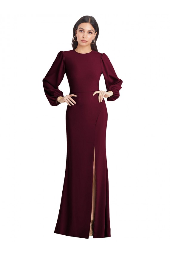 Puff Sleeves Burgundy Gold Open Back Trumpet Bateau Neck Formal Dress / Bridesmaid Dress Maidstone