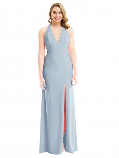 Sleeveless Light Sky Blue Open Back Trumpet Halter Neck Bridesmaid Dress / Evening Dress Maidstone