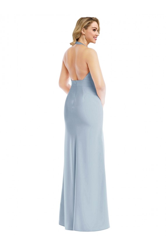 Sleeveless Light Sky Blue Open Back Trumpet Halter Neck Bridesmaid Dress / Evening Dress Maidstone