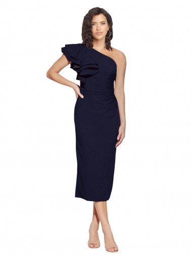 Sleeveless Dark Navy Sheath Stretch Crepe One Shoulder Formal Evening Gown / Prom Dress / Bridesmaid Dress Maidstone