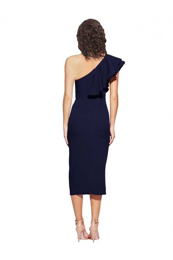Sleeveless Dark Navy Sheath Stretch Crepe One Shoulder Formal Evening Gown / Prom Dress / Bridesmaid Dress Maidstone