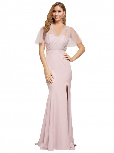Short Sleeves Mauve Low Back Sheath One Shoulder Formal Evening Gown / Prom Dress / Bridesmaid Dress Maidstone