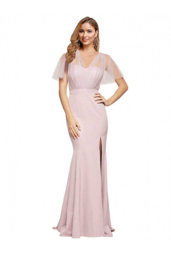Short Sleeves Mauve Low Back Sheath One Shoulder Formal Evening Gown / Prom Dress / Bridesmaid Dress Maidstone