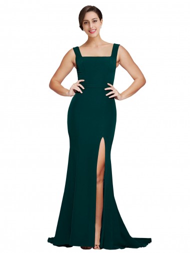 Sleeveless Midnight Green Sheath Square Neck Semi Formal Evening Dress / Prom Dress / Bridesmaid Dress Maidstone