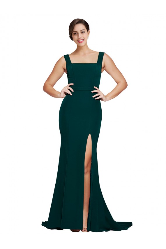 Sleeveless Midnight Green Sheath Square Neck Semi Formal Evening Dress / Prom Dress / Bridesmaid Dress Maidstone