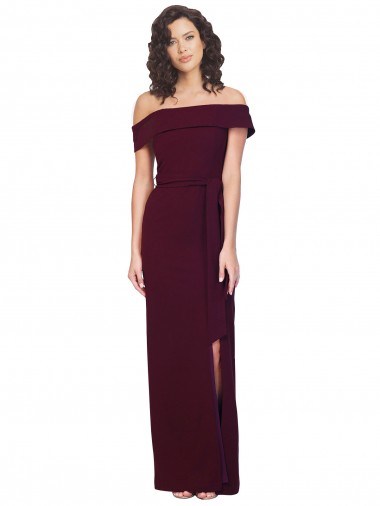 Sleeveless Burgundy Gold Low Back Sheath Off the Shoulder Formal Evening Gown / Prom Dress / Bridesmaid Dress Maidstone