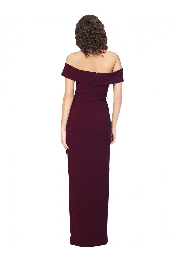 Sleeveless Burgundy Gold Low Back Sheath Off the Shoulder Formal Evening Gown / Prom Dress / Bridesmaid Dress Maidstone