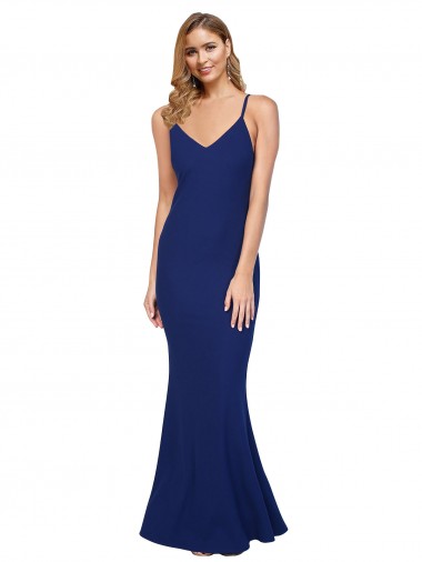Sleeveless Royal Blue Low Back Sheath V-Neck Formal Dress / Bridesmaid Dress Maidstone