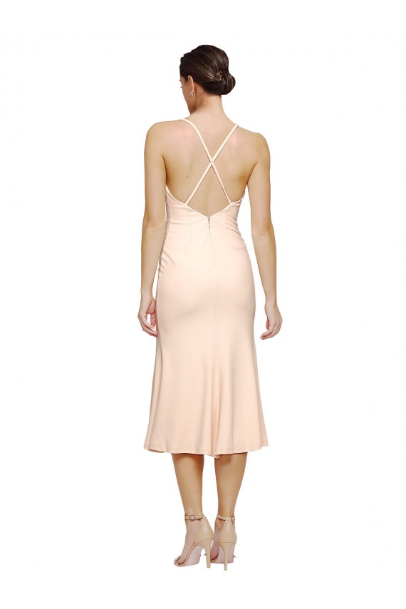 Sleeveless Nude Low Back Sheath V-Neck Evening Gown / Prom Dress / Bridesmaid Dress Maidstone