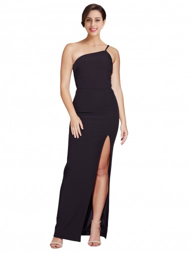 Sleeveless Black Sheath Stretch Crepe One Shoulder Formal Dress / Bridesmaid Dress Maidstone