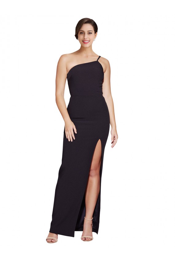 Sleeveless Black Sheath Stretch Crepe One Shoulder Formal Dress / Bridesmaid Dress Maidstone