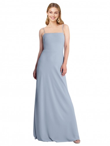 Sleeveless Smoke Blue Criss Cross Open Back A-Line Square Neck Prom Dress / Bridesmaid Dress Maidstone