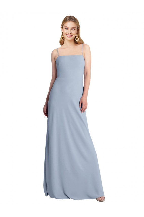 Sleeveless Smoke Blue Criss Cross Open Back A-Line Square Neck Prom Dress / Bridesmaid Dress Maidstone