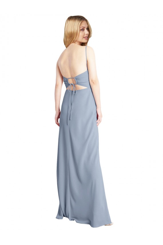 Sleeveless Smoke Blue Criss Cross Open Back A-Line Square Neck Prom Dress / Bridesmaid Dress Maidstone