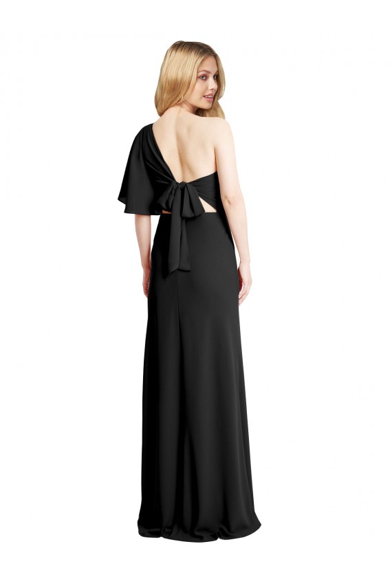 Flutter Sleeves Black Sheath One Shoulder Formal Evening Gown / Prom Dress / Bridesmaid Dress Maidstone