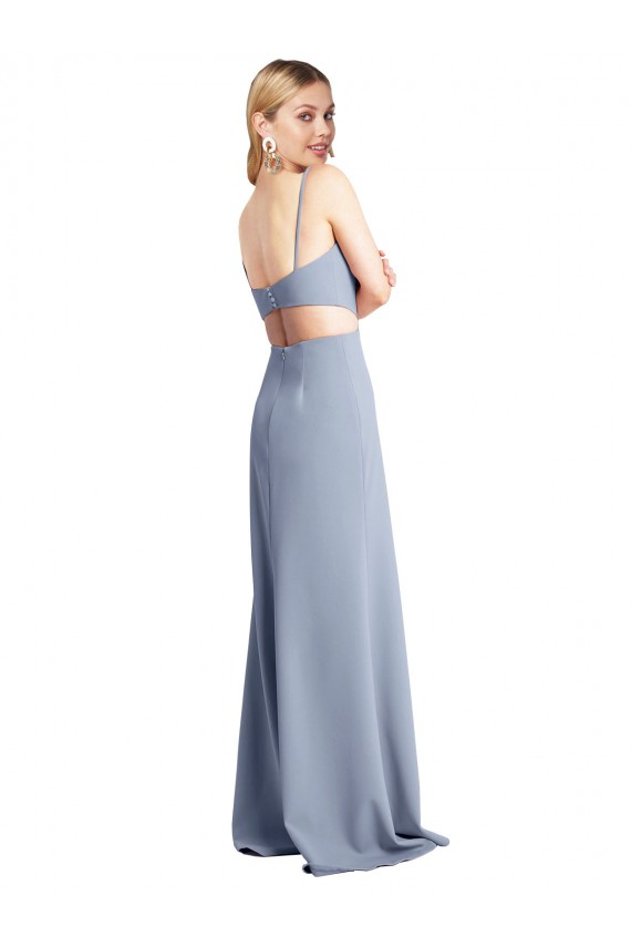 Sleeveless Smoke Blue Open Back A-Line Spaghetti Straps Prom Dress / Bridesmaid Dress Maidstone