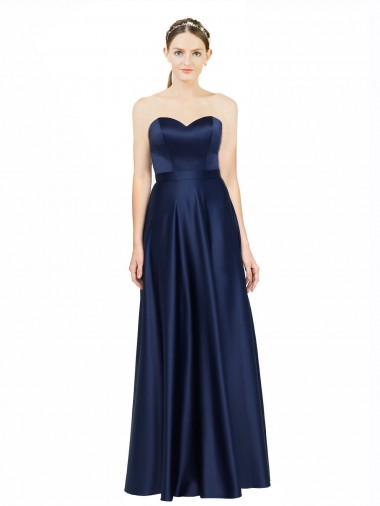 Sleeveless Dark Navy Low Back A-Line Sweetheart Black Tie Evening Gown / Bridesmaid Dress Maidstone