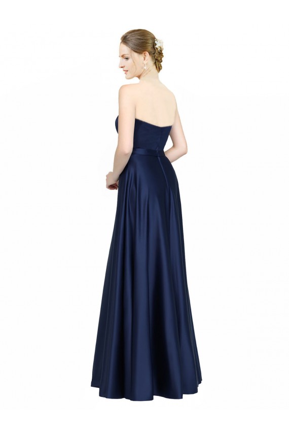 Sleeveless Dark Navy Low Back A-Line Sweetheart Black Tie Evening Gown / Bridesmaid Dress Maidstone