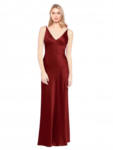 Sleeveless Burgundy V-Back A-Line Spaghetti Straps Formal Evening Gown / Prom Dress / Bridesmaid Dress Maidstone