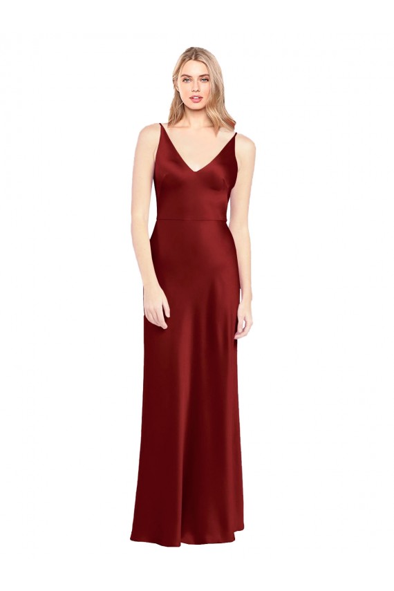 Sleeveless Burgundy V-Back A-Line Spaghetti Straps Formal Evening Gown / Prom Dress / Bridesmaid Dress Maidstone