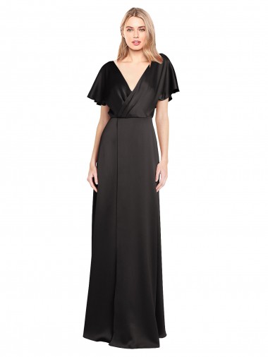 Cap Sleeves Black Open Back A-Line V-Neck Bridesmaid Dress / Evening Dress Maidstone