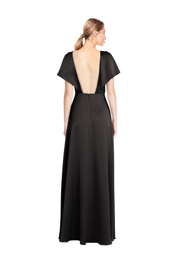 Cap Sleeves Black Open Back A-Line V-Neck Bridesmaid Dress / Evening Dress Maidstone