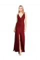 Sleeveless Burgundy V-Back A-Line Stretch Satin V-Neck Black Tie Evening Gown / Prom Dress / Bridesmaid Dress Maidstone