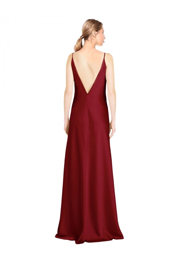 Sleeveless Burgundy V-Back A-Line Stretch Satin V-Neck Black Tie Evening Gown / Prom Dress / Bridesmaid Dress Maidstone