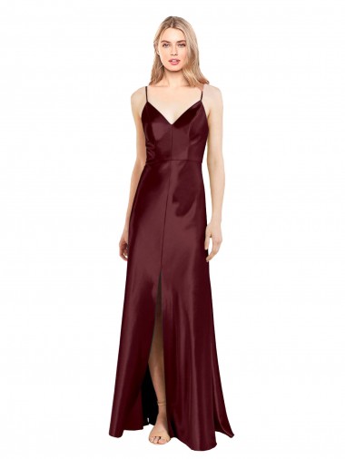 Sleeveless Burgundy Gold A-Line Stretch Satin Spaghetti Straps Bridesmaid Dress / Evening Dress Maidstone