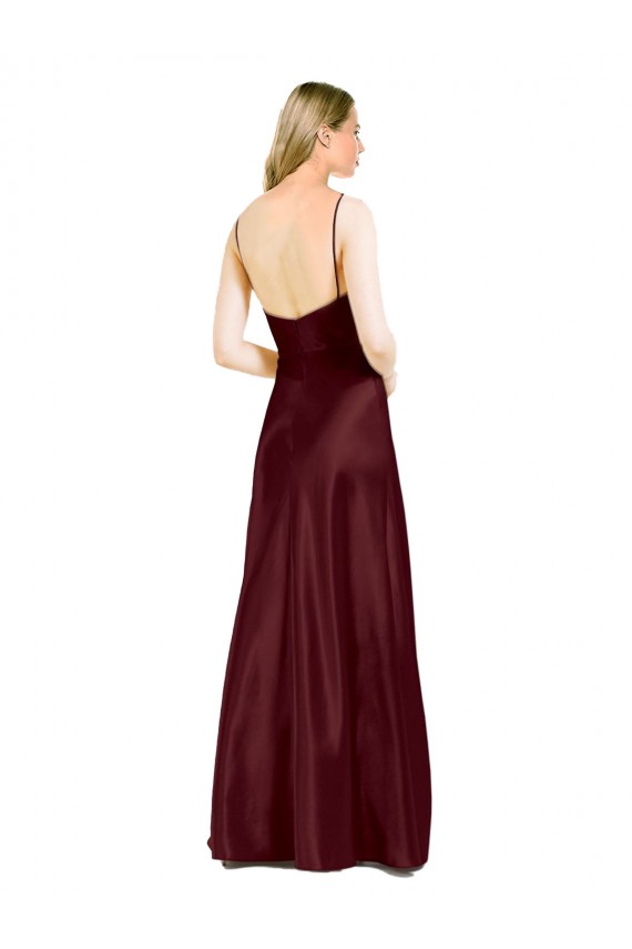 Sleeveless Burgundy Gold A-Line Stretch Satin Spaghetti Straps Bridesmaid Dress / Evening Dress Maidstone
