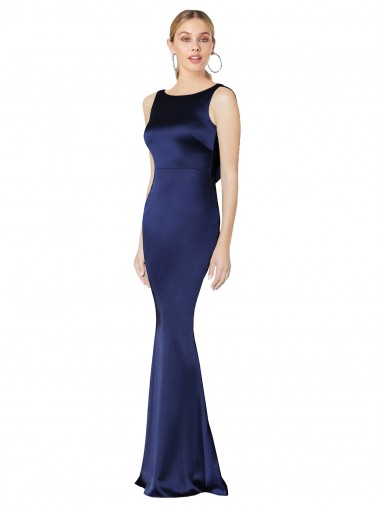 Sleeveless Dark Navy Low Back Sheath Halter Neck Formal Evening Gown / Prom Dress / Bridesmaid Dress Maidstone