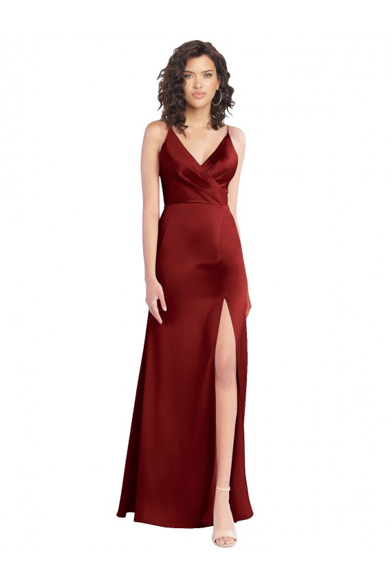 Sleeveless Burgundy V-Back A-Line Stretch Satin V-Neck Formal Dress / Bridesmaid Dress Maidstone