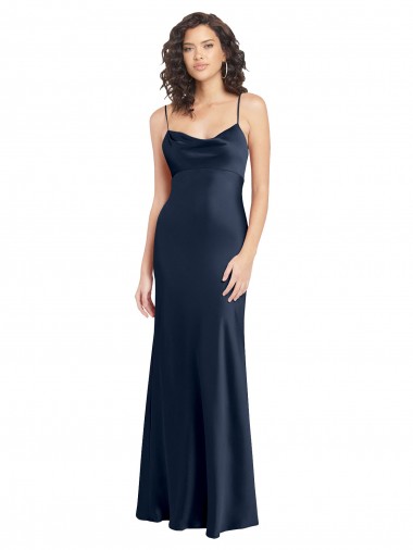 Sleeveless Dark Navy Open Back A-Line Cowl Neck Black Tie Evening Gown / Prom Dress / Bridesmaid Dress Maidstone