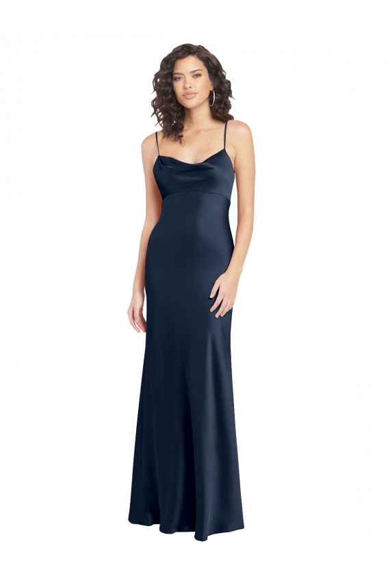 Sleeveless Dark Navy Open Back A-Line Cowl Neck Black Tie Evening Gown / Prom Dress / Bridesmaid Dress Maidstone