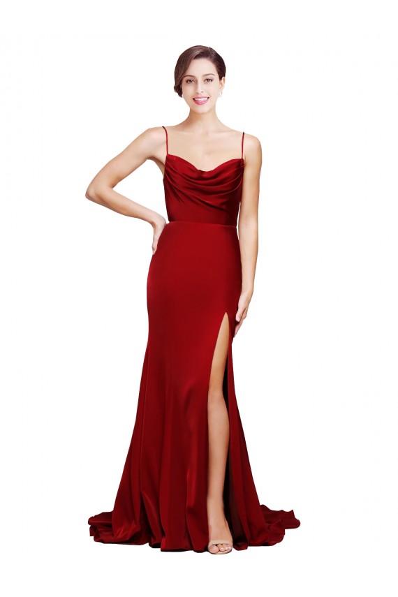 Sleeveless Burgundy Criss Cross Back Sheath Spaghetti Straps Black Tie Evening Gown / Prom Dress / Bridesmaid Dress Maidstone