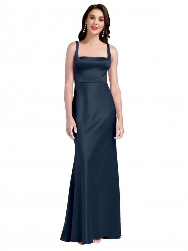 Sleeveless Dark Navy Low Back A-Line Square Neck Formal Evening Gown / Prom Dress / Bridesmaid Dress Maidstone