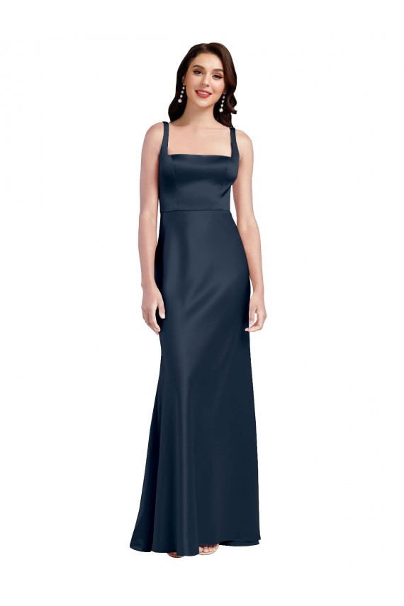 Sleeveless Dark Navy Low Back A-Line Square Neck Formal Evening Gown / Prom Dress / Bridesmaid Dress Maidstone