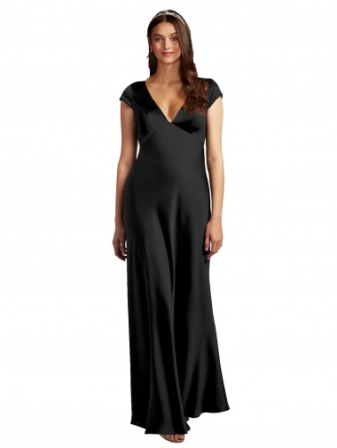 Cap Sleeves Black Keyhole Back A-Line V-Neck Formal Evening Gown / Prom Dress / Bridesmaid Dress Maidstone