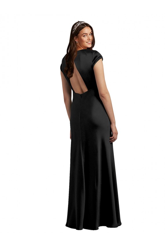 Cap Sleeves Black Keyhole Back A-Line V-Neck Formal Evening Gown / Prom Dress / Bridesmaid Dress Maidstone