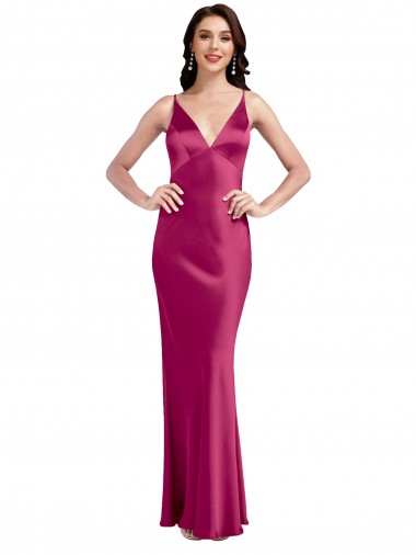 Sleeveless Fuchsia Low Back A-Line Spaghetti Straps Formal Evening Gown / Prom Dress / Bridesmaid Dress Maidstone