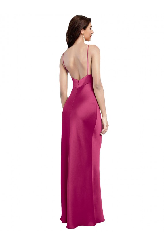 Sleeveless Fuchsia Low Back A-Line Spaghetti Straps Formal Evening Gown / Prom Dress / Bridesmaid Dress Maidstone