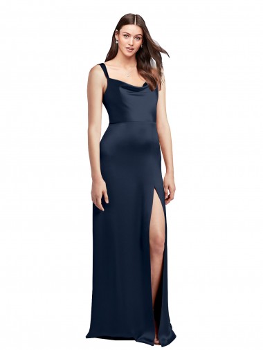Sleeveless Dark Navy Low Back A-Line Cowl Neck Formal Evening Gown / Prom Dress / Bridesmaid Dress Maidstone