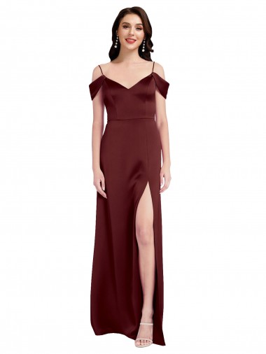 Sleeveless Burgundy Gold A-Line Off the Shoulder Formal Dress / Bridesmaid Dress Maidstone