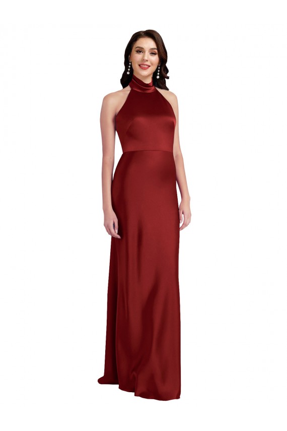 Sleeveless Burgundy Backless A-Line Halter Neck Black Tie Evening Gown / Prom Dress / Bridesmaid Dress Maidstone