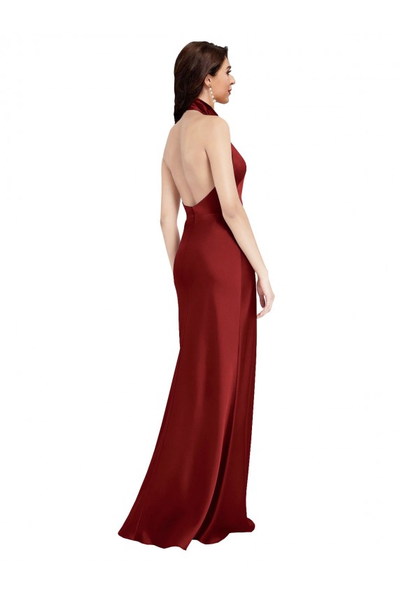 Sleeveless Burgundy Backless A-Line Halter Neck Black Tie Evening Gown / Prom Dress / Bridesmaid Dress Maidstone