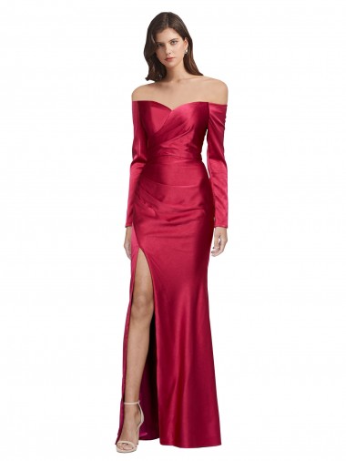 Long Sleeves Dark Red Sheath Sweetheart Formal Evening Gown / Prom Dress / Bridesmaid Dress Maidstone