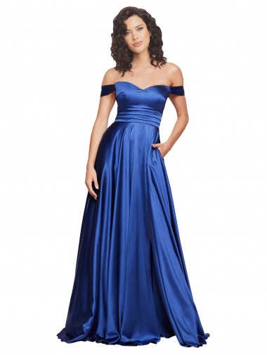 Sleeveless Royal Blue A-Line Off the Shoulder Formal Evening Gown / Prom Dress / Bridesmaid Dress Maidstone