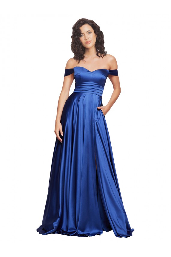 Sleeveless Royal Blue A-Line Off the Shoulder Formal Evening Gown / Prom Dress / Bridesmaid Dress Maidstone